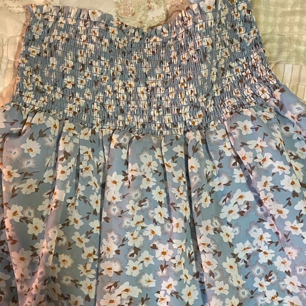 Elan Light Blue Floral A-Line Skirt